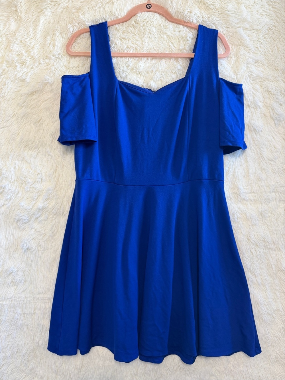 Monteau Womens Cold-Shoulder Fit & Flare Mini Dress Size 1X Royal Blue Zip Back